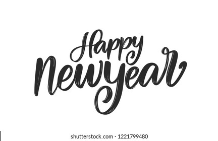 Vector illustration. Handwritten textured brush ink lettering of Happy New Year on white background.