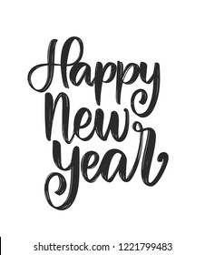 Vector illustration. Handwritten textured brush lettering of Happy New Year on white background.