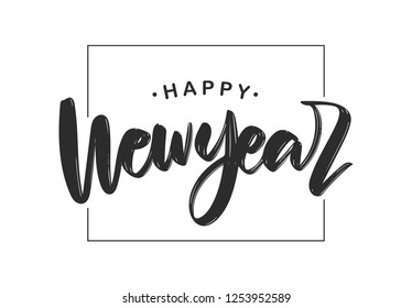 Vector illustration. Handwritten textured brush lettering composition of Happy New Year on white background.
