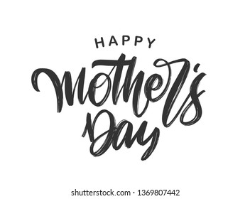 Vector illustration: Handwritten textured brush lettering of Happy Mother's Day isolated on white background.