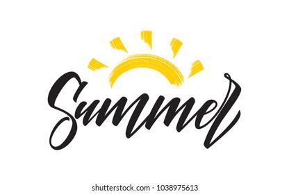 Vector illustration: Handwritten type lettering composition of Summer  with hand drawn brush sun