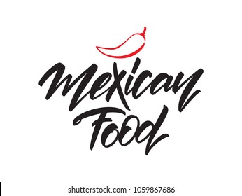 Vector illustration: Handwritten type lettering of Mexican Food with red spice