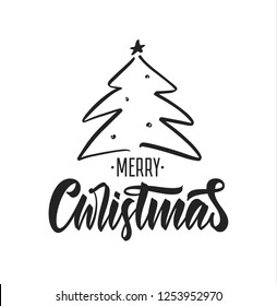 Vector illustration: Handwritten type lettering compisition of Merry Christmas and Christmas tree.