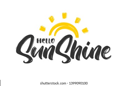 Vector illustration: Handwritten type lettering composition of Hello Sunshine with hand drawn sun