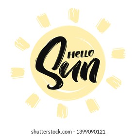 Vector illustration: Handwritten type lettering composition of Hello Sun. Summer calligraphy