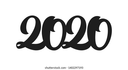 Vector illustration: Handwritten type lettering for 2020 New Year. Black hand drawn number. Typography design