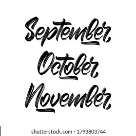 Vektorgrafik: handgeschriebene Schriftsatz der Herbstmonate. September, Oktober und November.