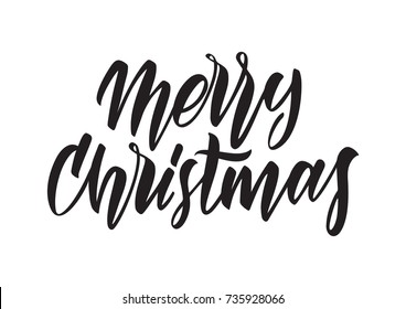 Vector illustration: Handwritten type lettering of Merry Christmas isolated on white background.