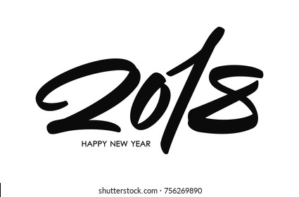 Vector illustration: Handwritten type lettering for 2018 New Year of the Dog. Black hand drawn number on white background. Typography design