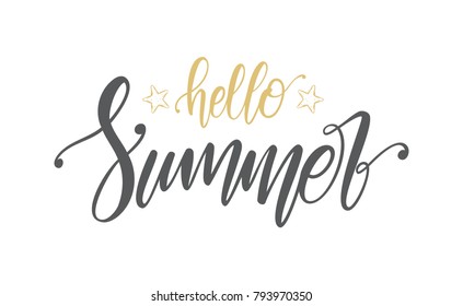 Vector illustration: Handwritten type lettering of Hello Summer with hand drawn starfishes