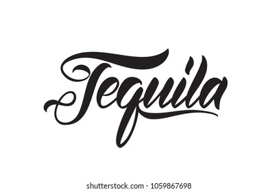 Vector illustration: Handwritten vintage brush lettering of Tequila on white background