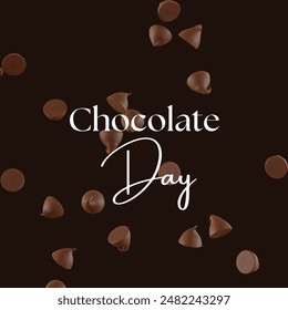 Vector illustration, handwritten World Chocolate Day with choco chips, Ideas for posters or packaging.