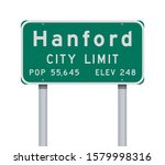 Vector illustration of the Hanford City Limit green road sign