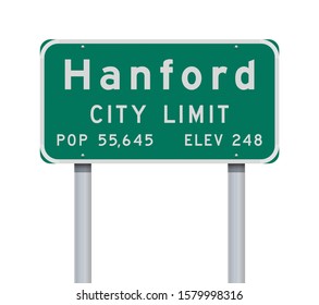 Vector illustration of the Hanford City Limit green road sign
