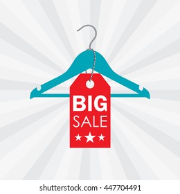 vector illustration of a hanger with sale label. EPS