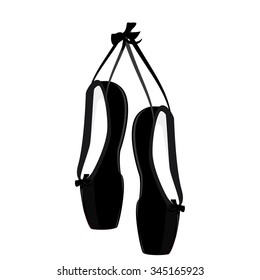 Vector illustration hanging black ballet pointe. Pointes shoes.
