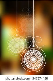 vector illustration of hanging christmas balls on bokeh background