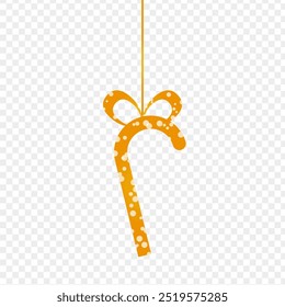 Vector illustration of hanging Christmas cane on transparent background