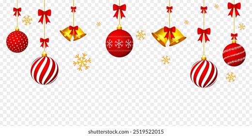 Vector illustration of hanging Christmas elements on transparent background