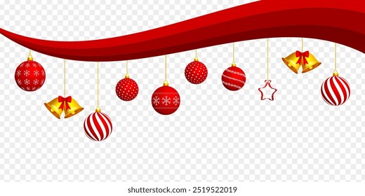 Vector illustration of hanging Christmas elements on transparent background