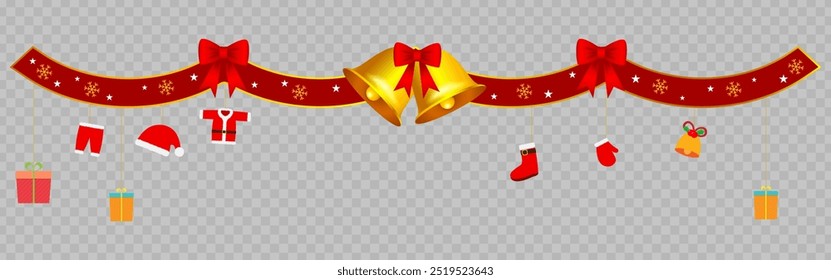 Vector illustration of hanging Christmas elements on transparent background