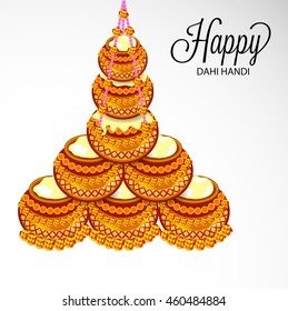 vector illustration of a hanging dahi handi background for Happy Krishna Janmashtami.