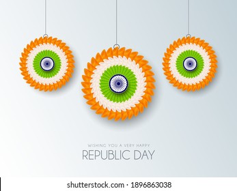 Vector illustration Hanging decorative tricolor national flag color for Happy Republic Day.