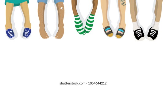 Vector illustration of hanging the feet of the people