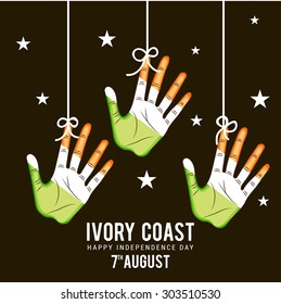 Vector illustration of a Hanging Hand fill with Flag color for Ivory Coast Independence Day.