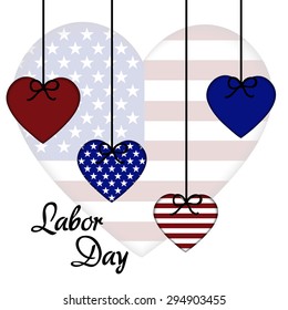 Vector illustration of a hanging hearts for Labor Day, United States of America.