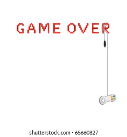 Vector illustration of hanging joystick with "game over" title
