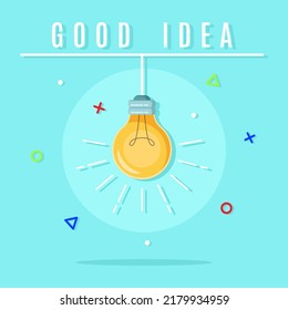 Vector illustration of a hanging light bulb concept depicting bright ideas, innovations and solutions on a blue background