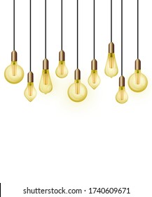 Vector illustration of hanging light bulbs. Background with retro bulbs