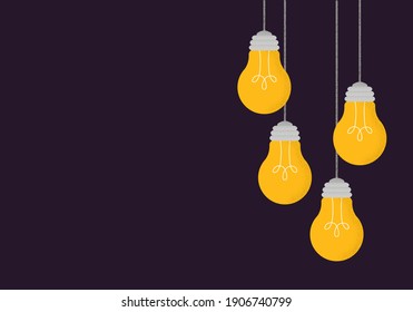 Vector illustration with hanging light bulbs. Background in cartoon style with trendy grain shadow. Concept of business, thinking, creativity, finding solution, idea. 