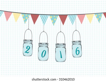 Vector illustration of hanging mason jars. 