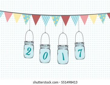 Vector illustration of hanging mason jars.