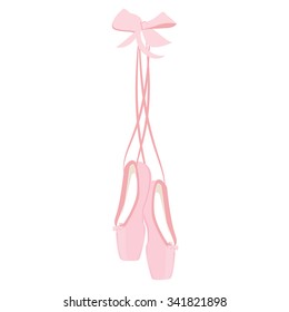 Vector illustration hanging pink ballet pointe. Pointes shoes.