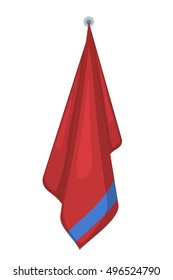 Vector illustration of hanging red terry towels on a white background. Cartoon style. Required items of hygiene. Bath towel affiliation