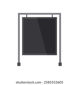 A vector illustration of a hanging signboard within a square frame, designed in dark tones.