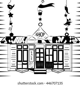 vector illustration of a hanging silhouette of a shop banner