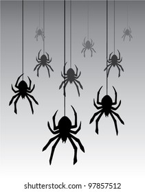 vector illustration of hanging spiders