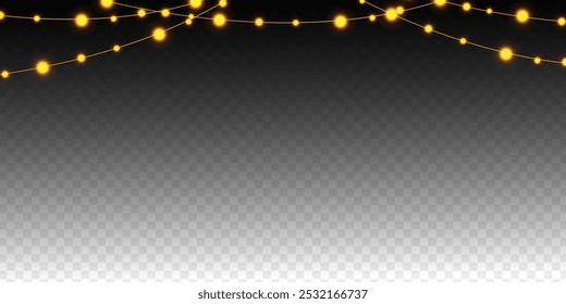 Vector illustration of hanging string lights frame on transparent background