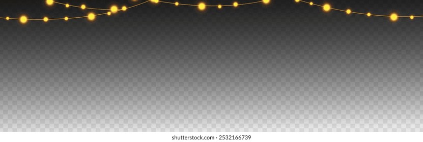 Vector illustration of hanging string lights frame on transparent background
