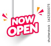Vector Illustration Hanging Tag Now Open. Modern Web Banner Element