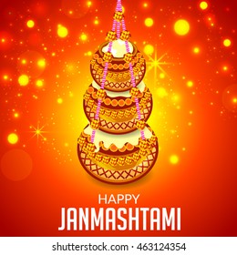 Vector illustration of a Hangning dahi handi for Happy Krishna Janmashtami.