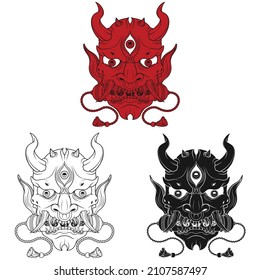 Vector illustration Hannya kabuki mask, Japanese Oni Demon