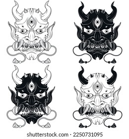 Vector illustration Hannya kabuki mask, Japanese Oni Demon