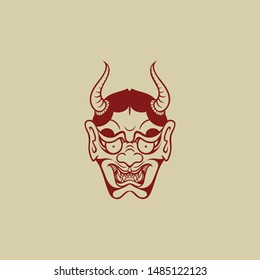 Vector illustration of Hannya mask, traditional japanese demon mask, Japanese demon noh  