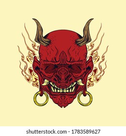 Vector illustration of Hannya the traditional japanese demon Oni mask red