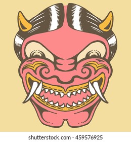 vector illustration of hannya the traditional japanese demon mask